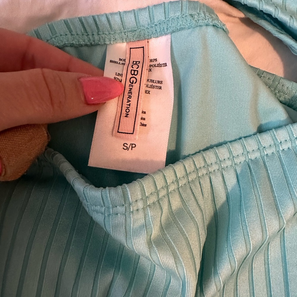 BCBGeneration Blue Ribbed Cut-Out One Piece - Picture 4 of 4